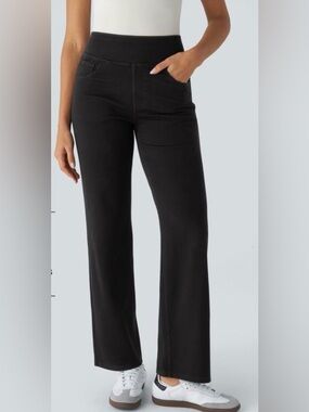 Halara Flex High Waisted Pockets Straight Leg Work Pants Size XL Tall Black